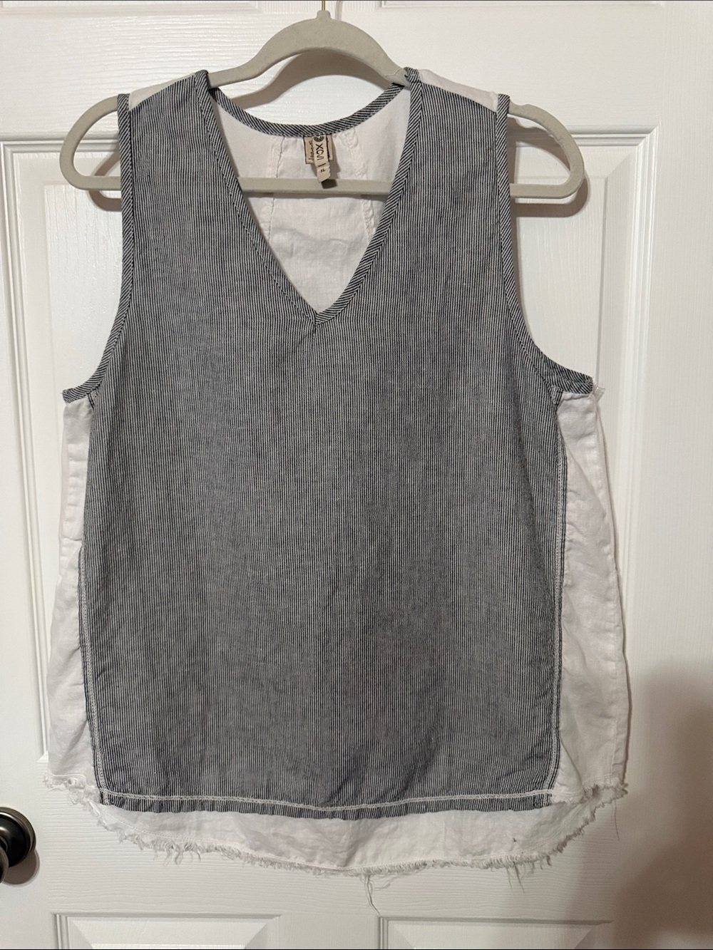 XCVI V-Neck Sleeveless Top - Black and White
